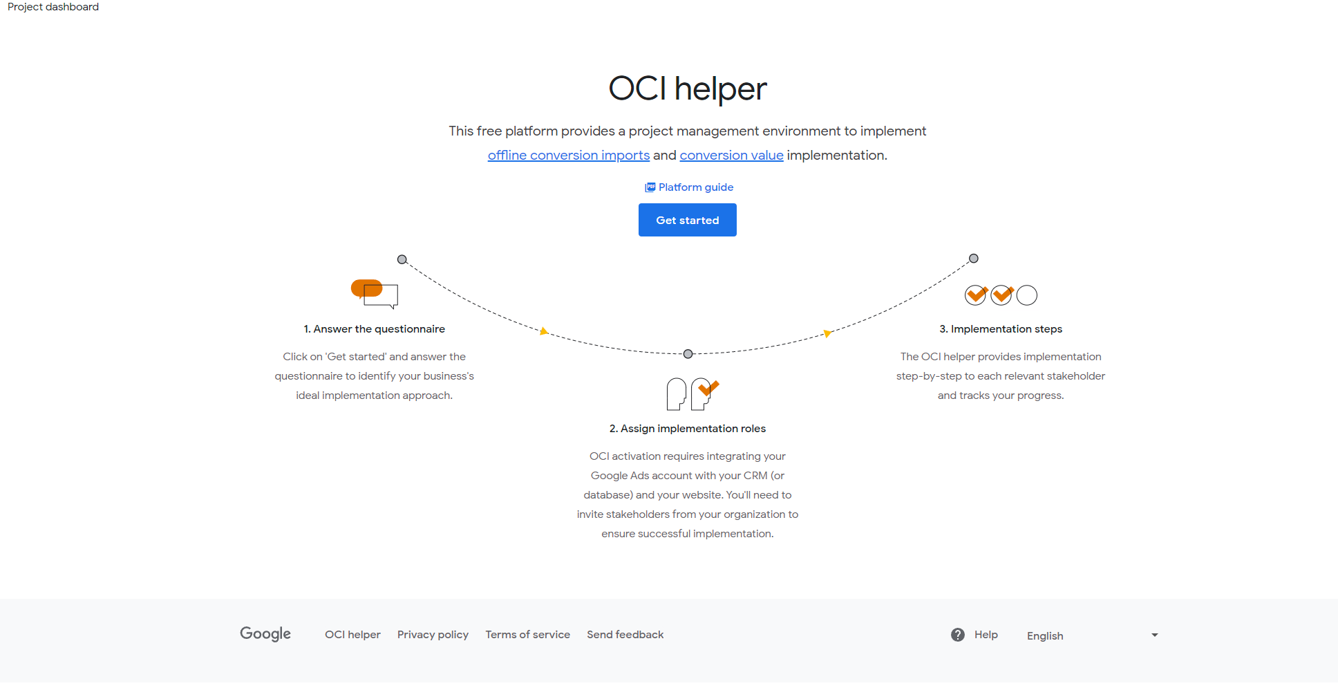 PPC Panos OCI Helper Project Dashboard get started